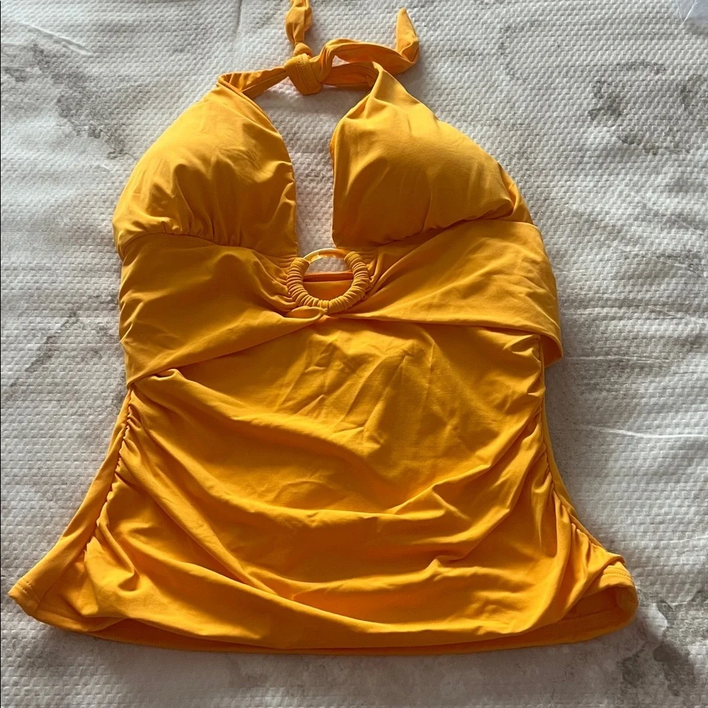 Carmen Marc Valvo Yellow Halter Tankini Swimsuit Top Size Medium